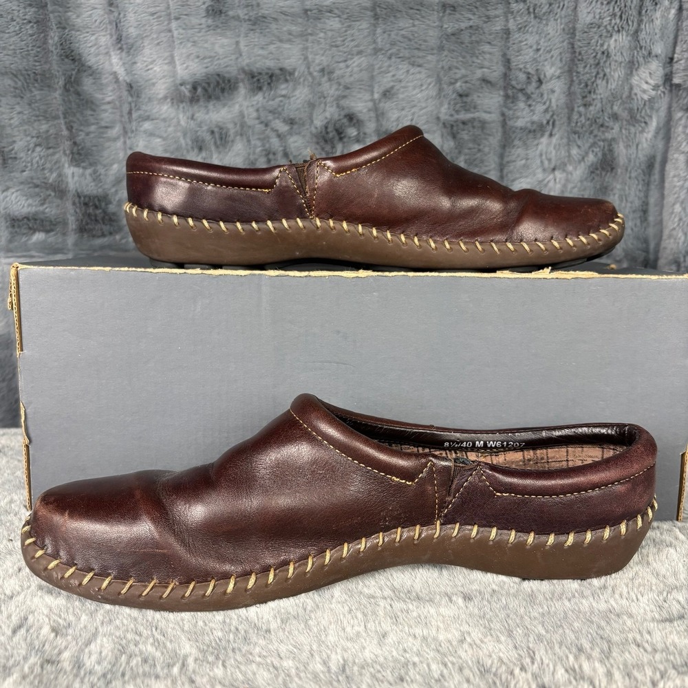 Born Womens Brown Leather Clogs Mules Whipstitch Slip On Shoe W61207 Size 8.5 40